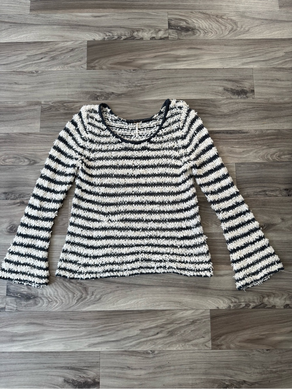 Free People Downy Striped Pullover Knit Sweater Shaggy Fuzzy Eyelash Sweater Md